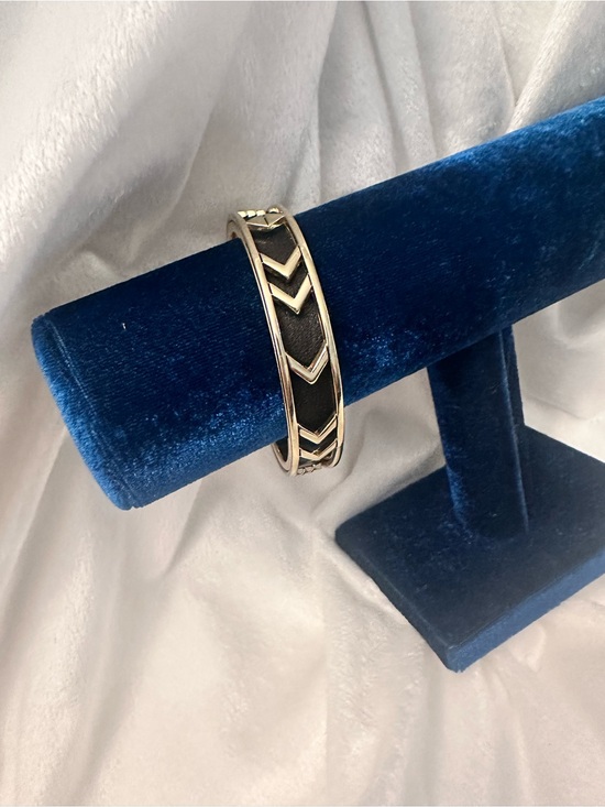 House of Harlow 1960 Jewelry - House of Harlow 1960 Aztec Bangle Gold and Black Leather Inlay Bracelet